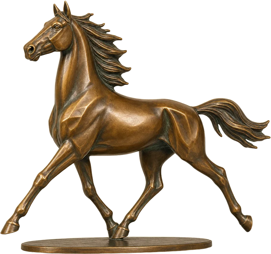 Statue de bronze d'un trotteur en pleine action